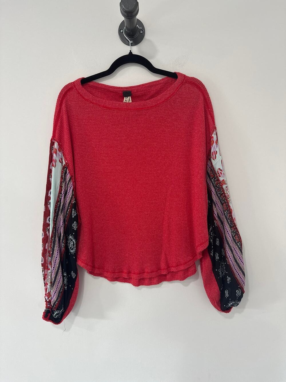 Free People Long Sleeve Thermal Top Sheer Accent Sleeves Size XS